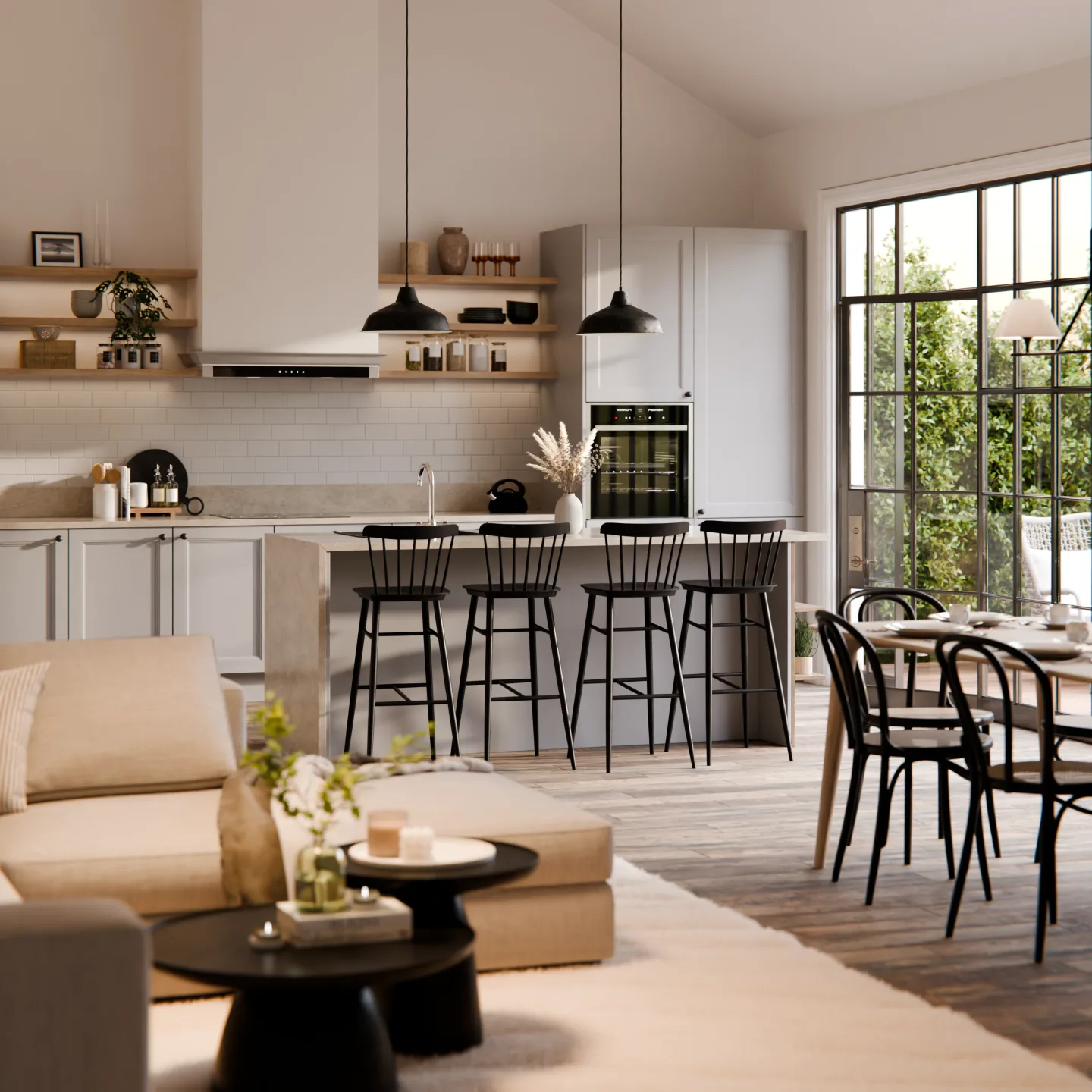 Interiörvisualisering modernt kök dagsljus